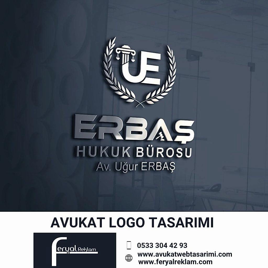 Erbaş Hukuk Bürosu sütun ve defne yaprağı temalı profesyonel avukat logosu