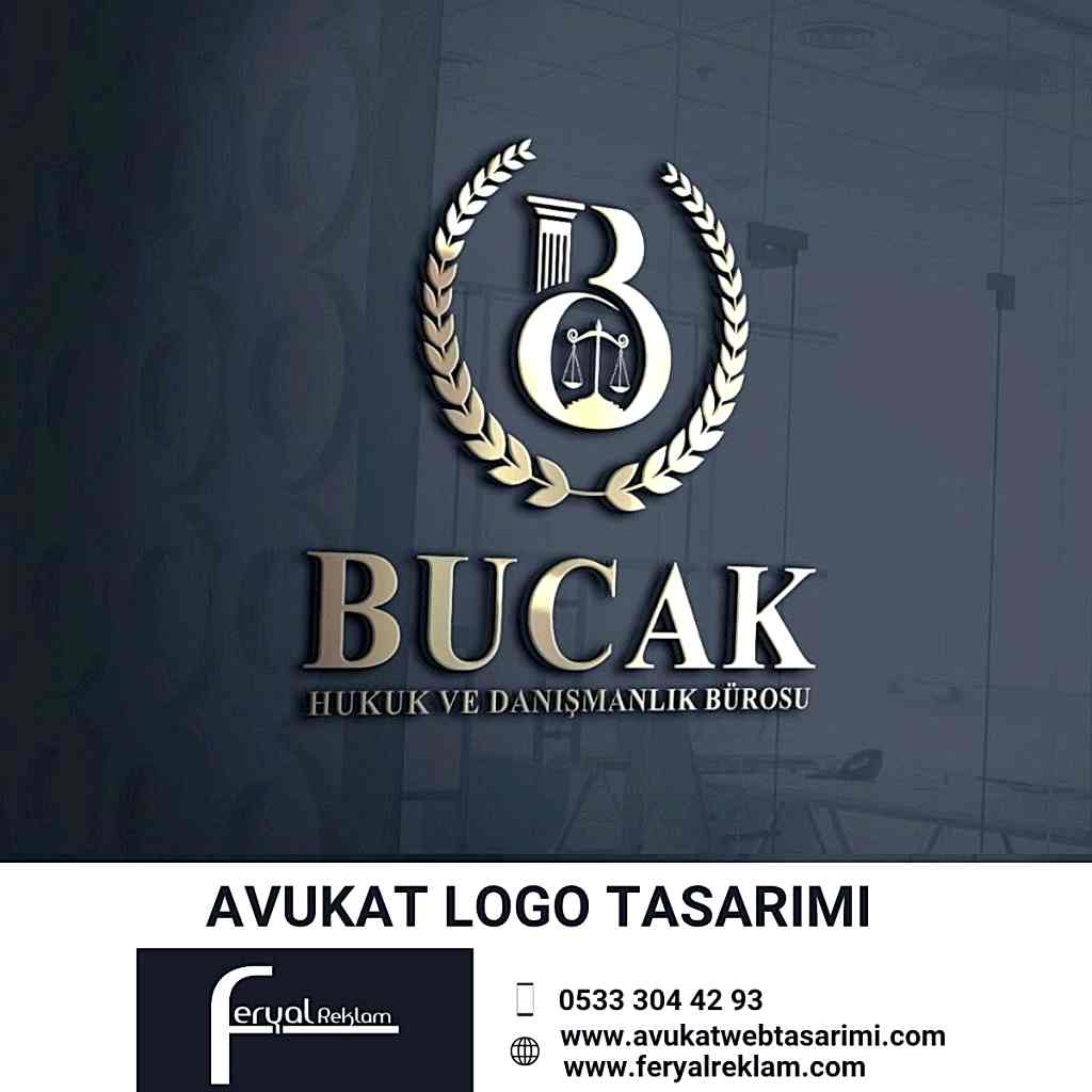 Bucak Hukuk ve Danışmanlık Bürosu sütun ve terazi simgeli klasik avukat logosu