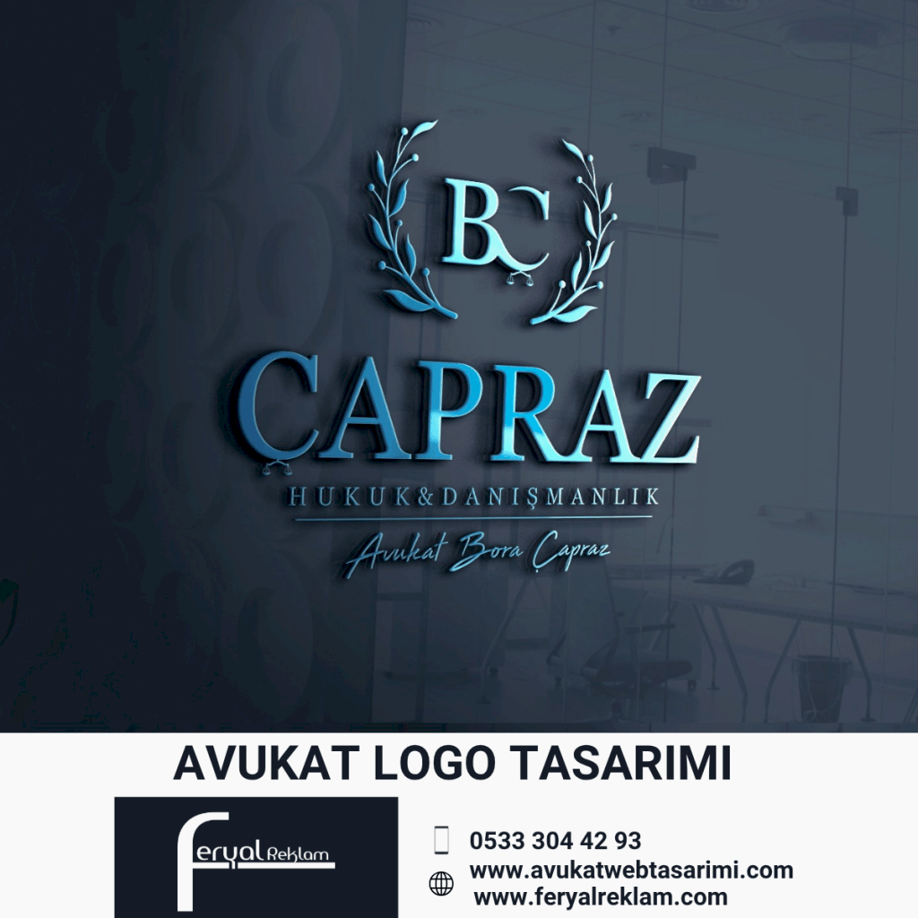 Avukat Bora Çapraz Hukuk ve Danışmanlık mavi neon gölgeli teknolojik logo tasarımı