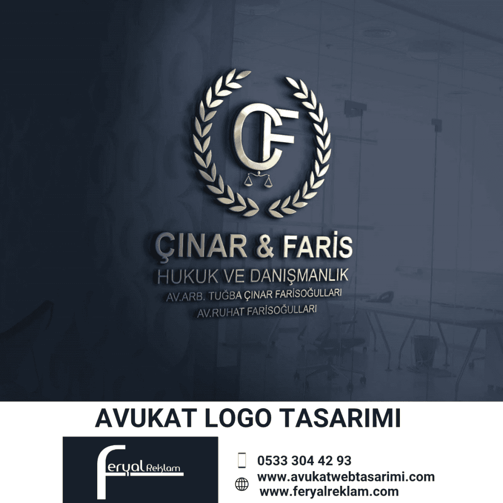 Çınar ve Faris Hukuk ve Danışmanlık dairesel mühür formunda avukat logosu tasarımı